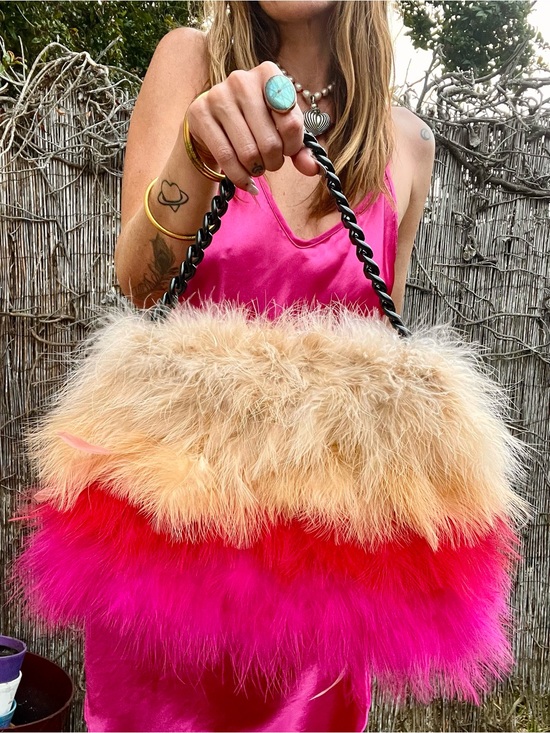 Betsey Johnson Handbags - Betsey Johnson Ombre Feather Chain-Handle Shoulder Bag - Pink & Peach